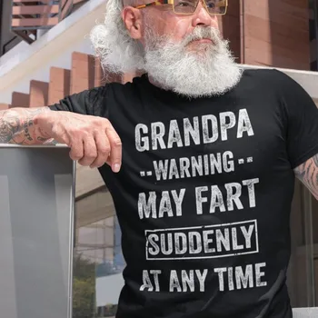 Büyükbaba Uyarı Herhangi Bir Zamanda Aniden Osuruk Olabilir Mektuplar Baskı T Shirt Komik Büyükbaba Hediyeler Tees & Tops Premium Pamuk Rahat Gömlek