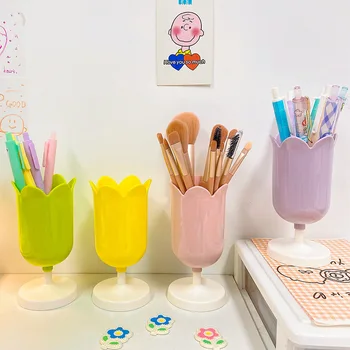 1 Adet Tatlı Lale Çiçek Plastik kalemlik masa üstü organiser makyaj fırçası saklama kutusu Kalem Kalem Standı masaüstü düzenleyici