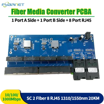 2 adet 10/100/1000Mbps Gigabit Fiber optik anahtar 8 RJ45 UTP 2 SC Fiber Bağlantı Noktası Hızlı Ethernet Fiber Optik Medya Dönüştürücü PCBA